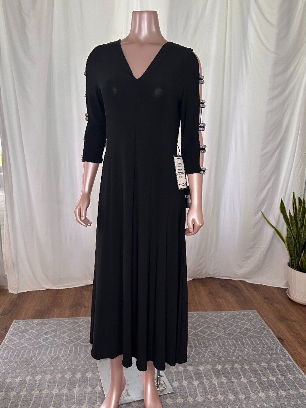 MSK | NWT | Black Rhinestone Cold Shoulder Midi Dress |Size M | A-1821 - Picture 6 of 11